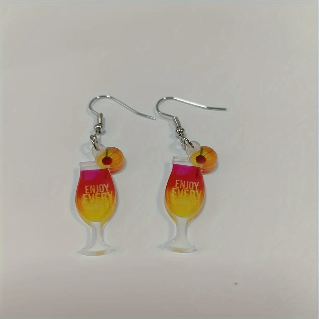 Lxalry Vibrant Acrylic Tropical Cocktail Dangle Earrings, 3-Design Summer Jewelry Set with Hypoallergenic Hooks, Lightweight Fun