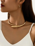 Minimalist Gold Tone Choker Necklace And Water Drop Earrings Set