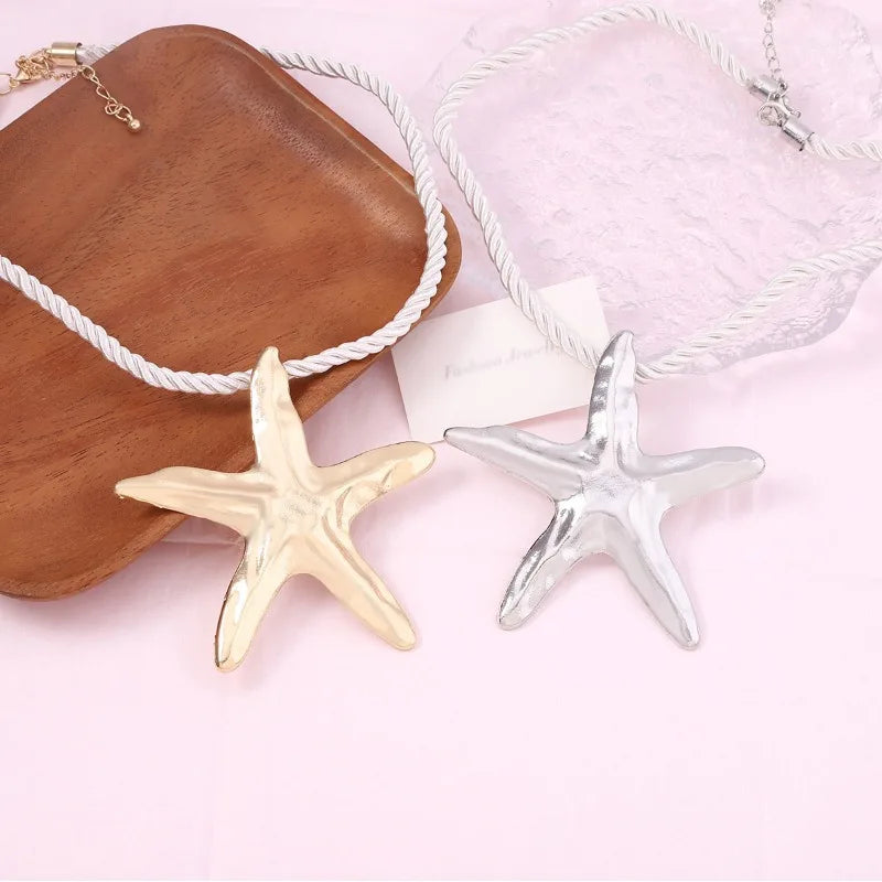Beach Vacation Metal Cold Wind Exaggerated Starfish Pendant Stud Earrings Set, Light Luxury High-end Versatile Model