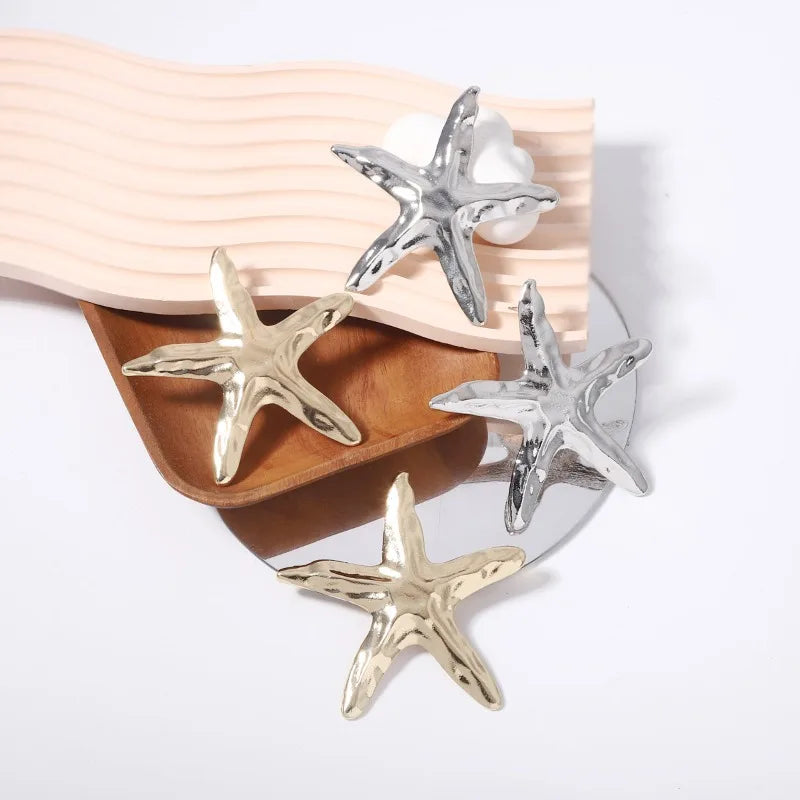 Beach Vacation Metal Cold Wind Exaggerated Starfish Pendant Stud Earrings Set, Light Luxury High-end Versatile Model